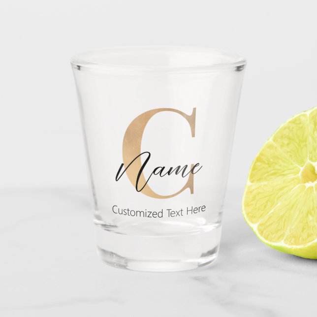 Modern Monogrammed Initial C & Name Personalized Shot Glass (Front)