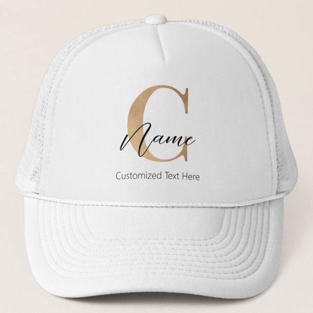 Modern Monogrammed Initial C & Name Personalized Trucker Hat (Front)