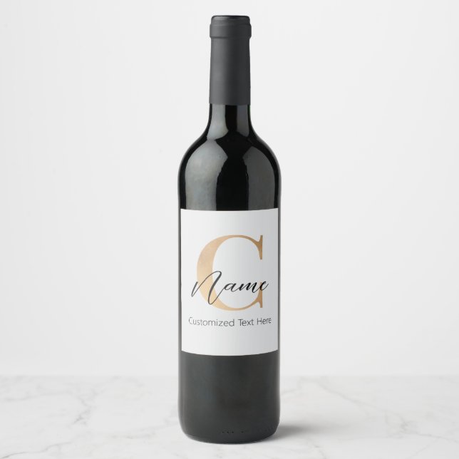 Modern Monogrammed Initial C & Name Personalized Wine Label (Front)