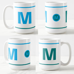 Modern Monogrammed Initial Coffee Mug (Blue, Teal)