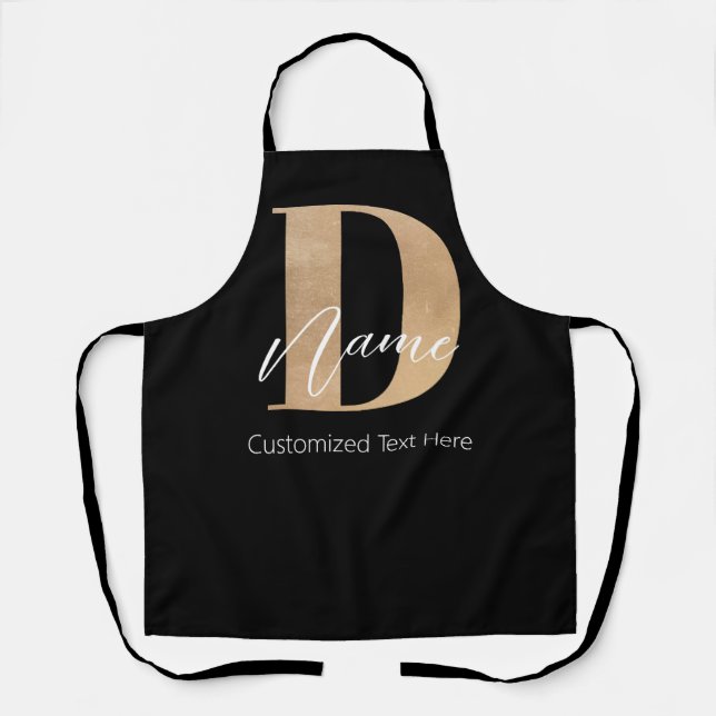Modern Monogrammed Initial D & Name Personalized Apron (Front)