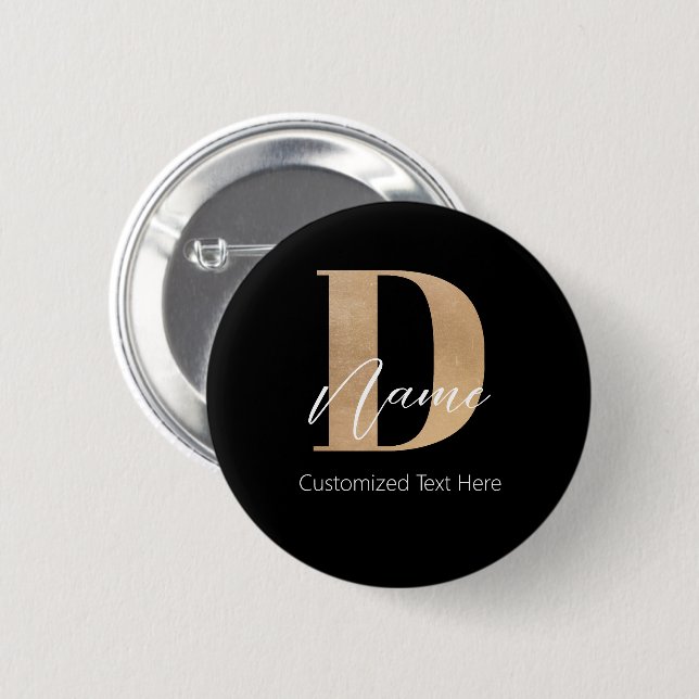 Modern Monogrammed Initial D & Name Personalized Button (Front & Back)