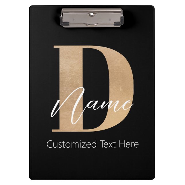 Modern Monogrammed Initial D & Name Personalized Clipboard (Front)
