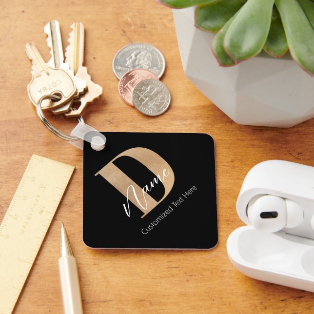 Modern Monogrammed Initial D & Name Personalized Keychain (Desk)