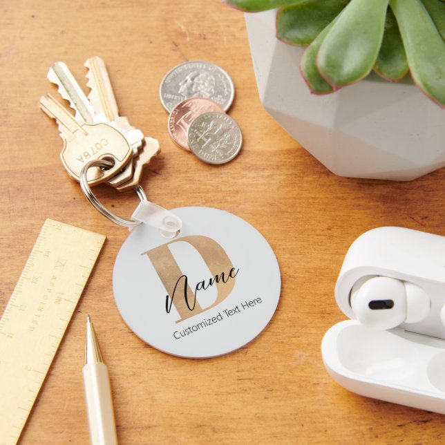 Modern Monogrammed Initial D & Name Personalized Keychain (Desk)