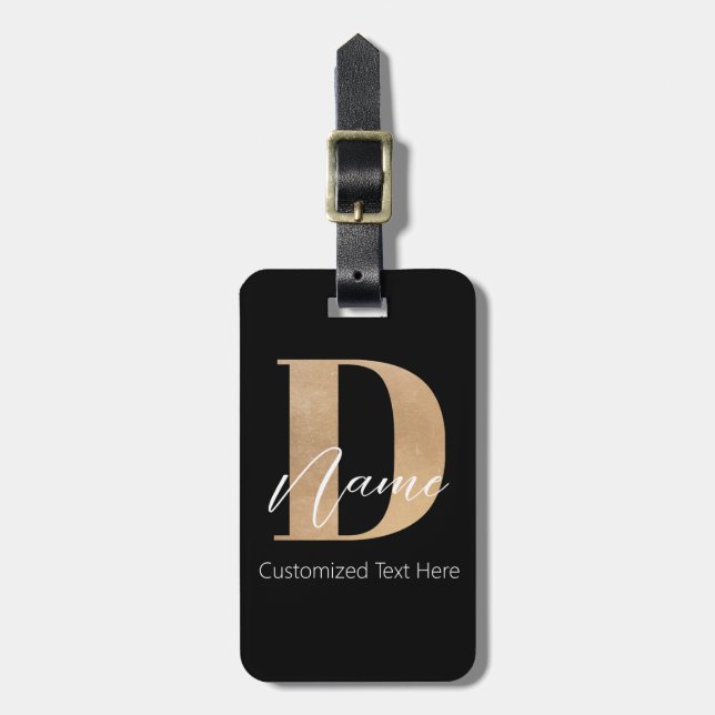 Modern Monogrammed Initial D & Name Personalized Luggage Tag (Front Vertical)