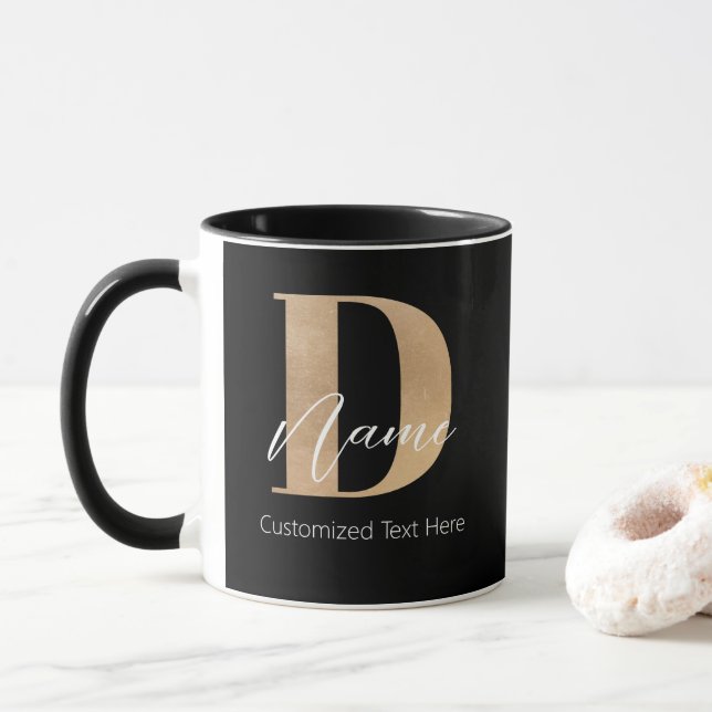 Modern Monogrammed Initial D & Name Personalized Mug (With Donut)