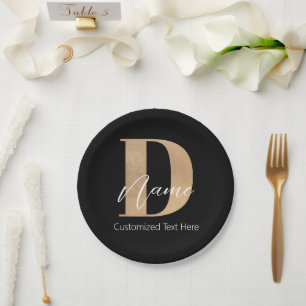 Modern Monogrammed Initial D & Name Personalized Paper Plates