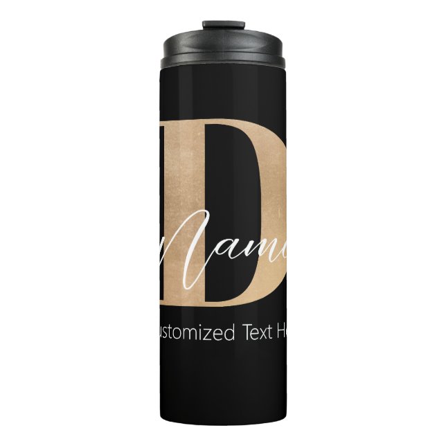 Modern Monogrammed Initial D & Name Personalized Thermal Tumbler (Front)