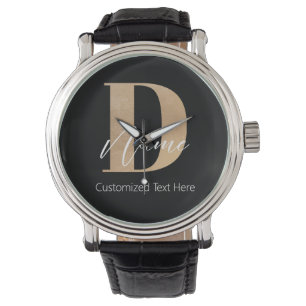 Modern Monogrammed Initial D & Name Personalized Watch