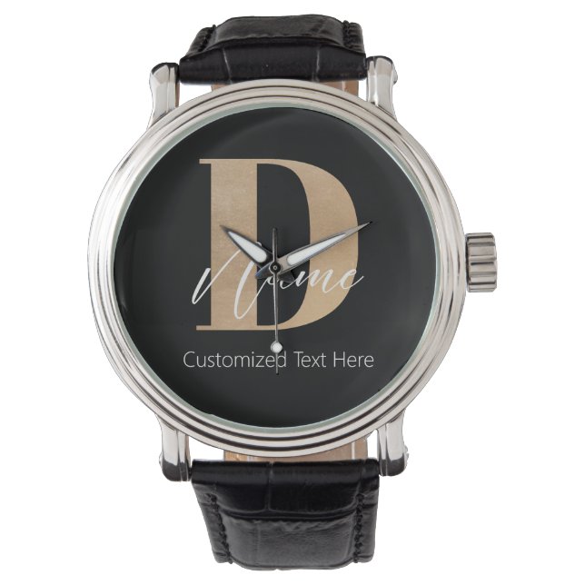 Modern Monogrammed Initial D & Name Personalized Watch (Front)