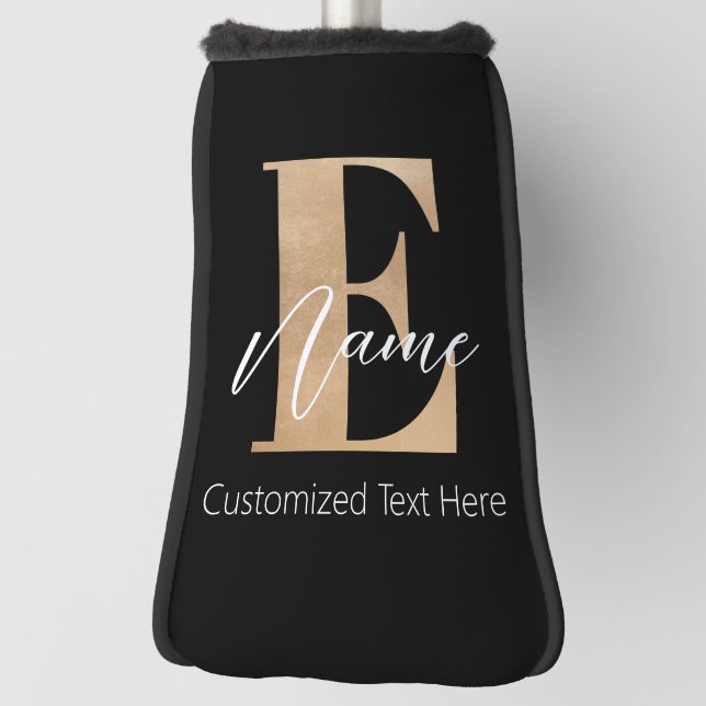 Modern Monogrammed Initial E & Name Personalized Golf Head Cover (Rotate 90)