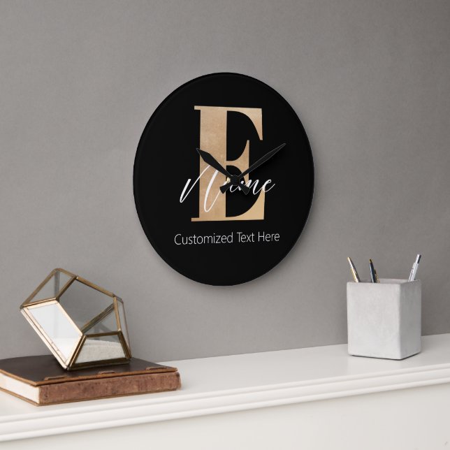 Modern Monogrammed Initial E & Name Personalized Large Clock (Office)