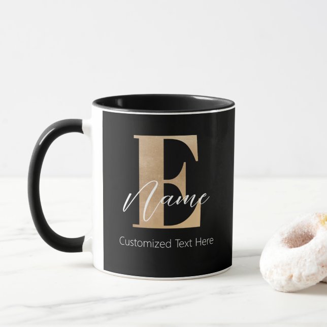 Modern Monogrammed Initial E & Name Personalized Mug (With Donut)