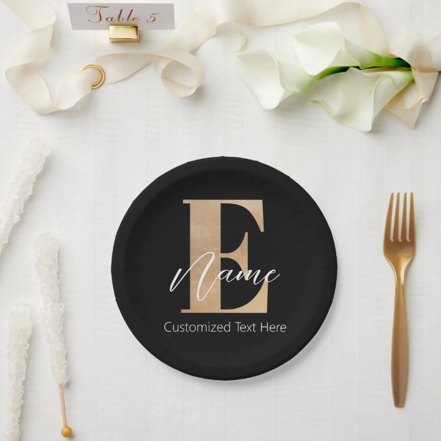 Modern Monogrammed Initial E & Name Personalized Paper Plates (Wedding)