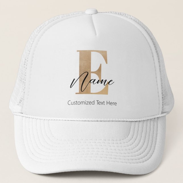 Modern Monogrammed Initial E & Name Personalized Trucker Hat (Front)