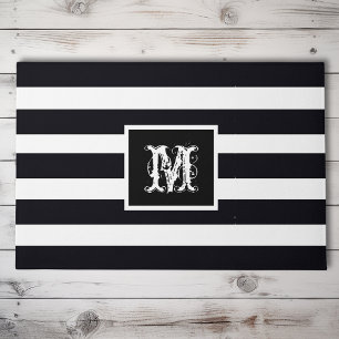 Modern Monogrammed Initial Elegant Black White  Doormat