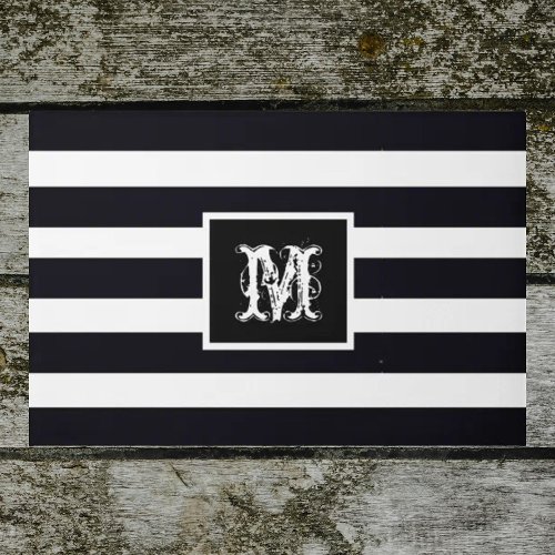 Modern Monogrammed Initial Elegant Black White  Doormat