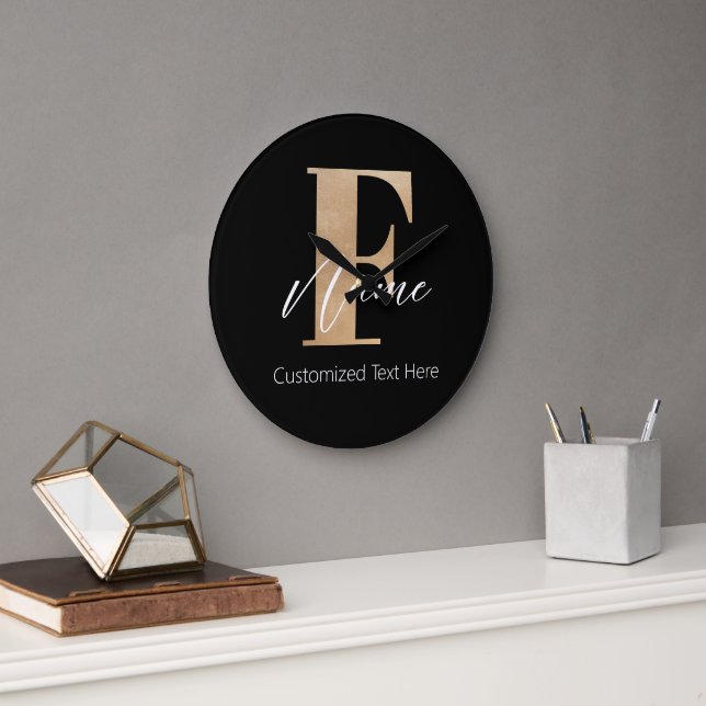 Modern Monogrammed Initial F & Name Personalized Large Clock (Office)