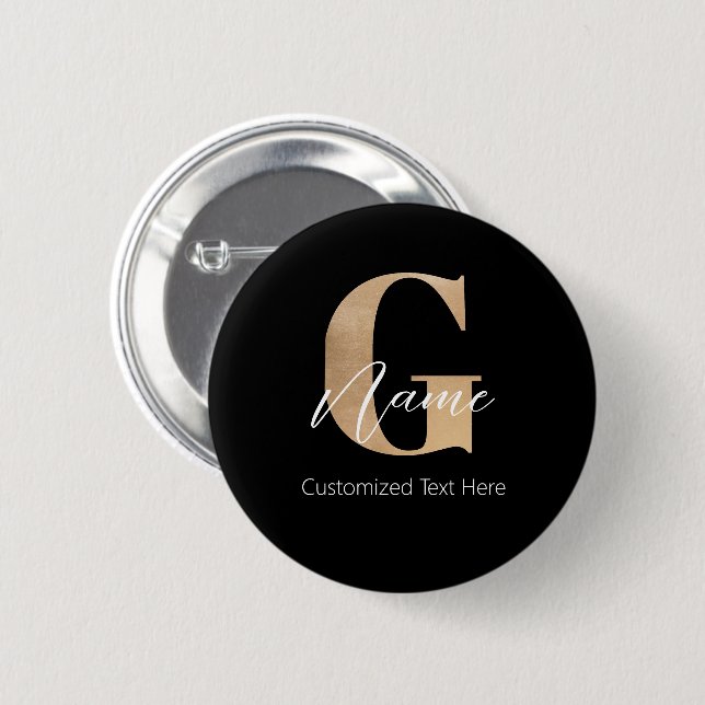 Modern Monogrammed Initial G & Name Personalized Button (Front & Back)