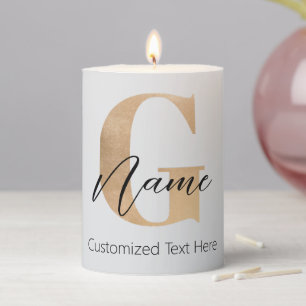 Modern Monogrammed Initial G & Name Personalized Pillar Candle