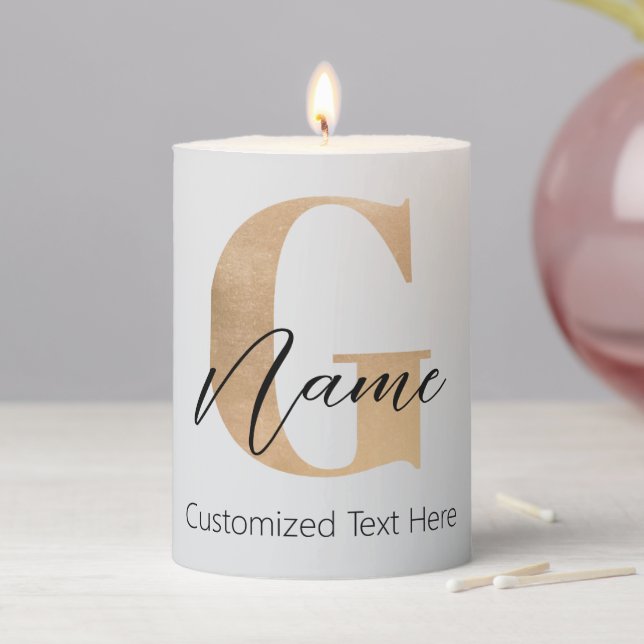 Modern Monogrammed Initial G & Name Personalized Pillar Candle (In Situ)