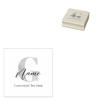 Modern Monogrammed Initial G & Name Personalized Rubber Stamp
