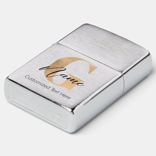 Modern Monogrammed Initial G & Name Personalized Zippo Lighter (Angled)