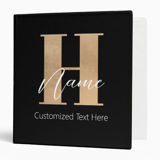 Modern Monogrammed Initial H & Name Personalized 3 Ring Binder (Front/Inside)