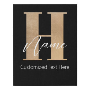 Modern Monogrammed Initial H & Name Personalized Faux Canvas Print