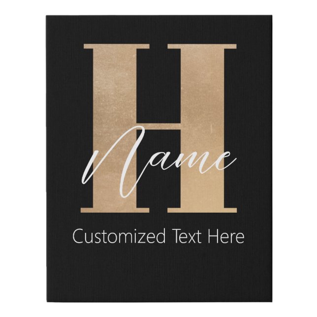 Modern Monogrammed Initial H & Name Personalized Faux Canvas Print (Front)