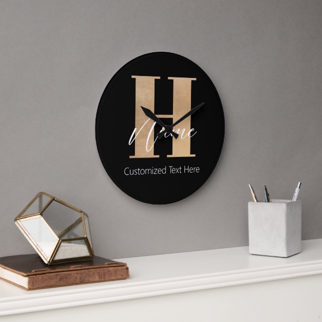 Modern Monogrammed Initial H & Name Personalized Large Clock (Office)