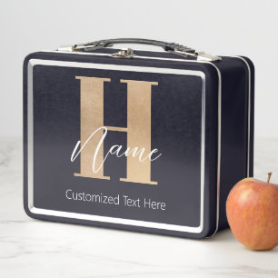 Modern Monogrammed Initial H & Name Personalized Metal Lunch Box