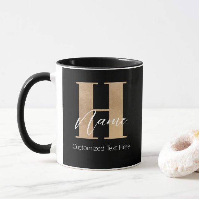 Modern Monogrammed Initial H & Name Personalized Mug (With Donut)