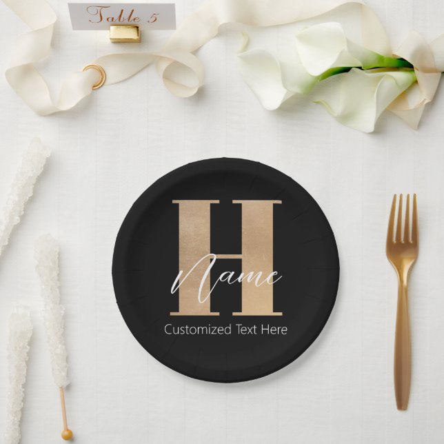 Modern Monogrammed Initial H & Name Personalized Paper Plates (Wedding)
