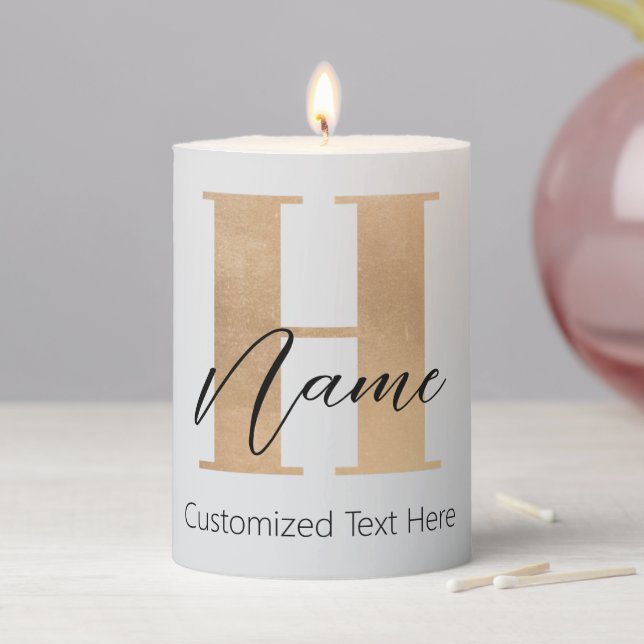 Modern Monogrammed Initial H & Name Personalized Pillar Candle (In Situ)