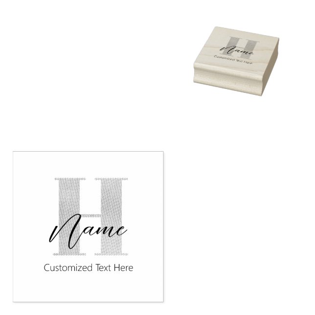 Modern Monogrammed Initial H & Name Personalized Rubber Stamp (Stamped)