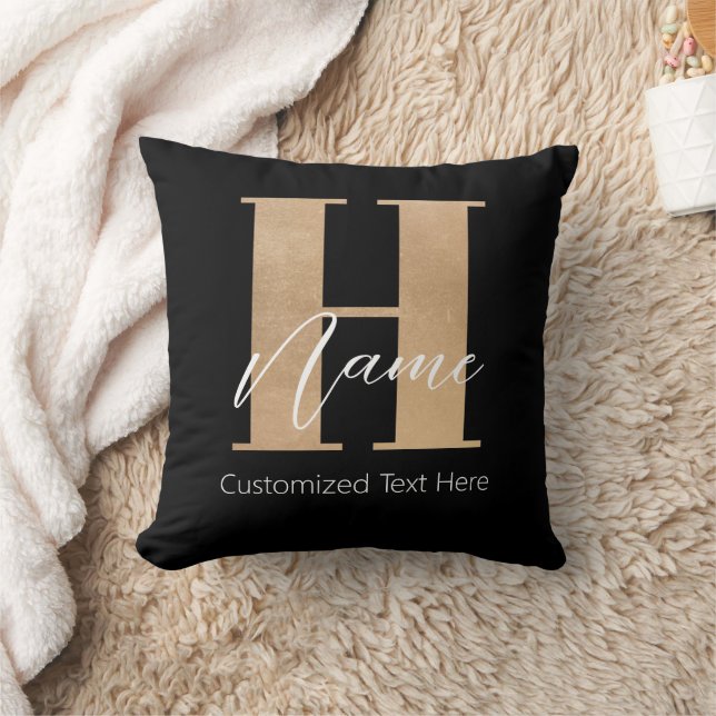 Modern Monogrammed Initial H & Name Personalized Throw Pillow (Blanket)