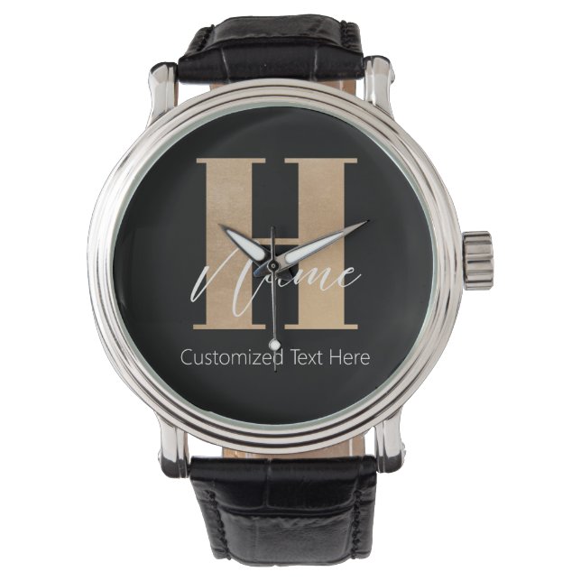 Modern Monogrammed Initial H & Name Personalized Watch (Front)