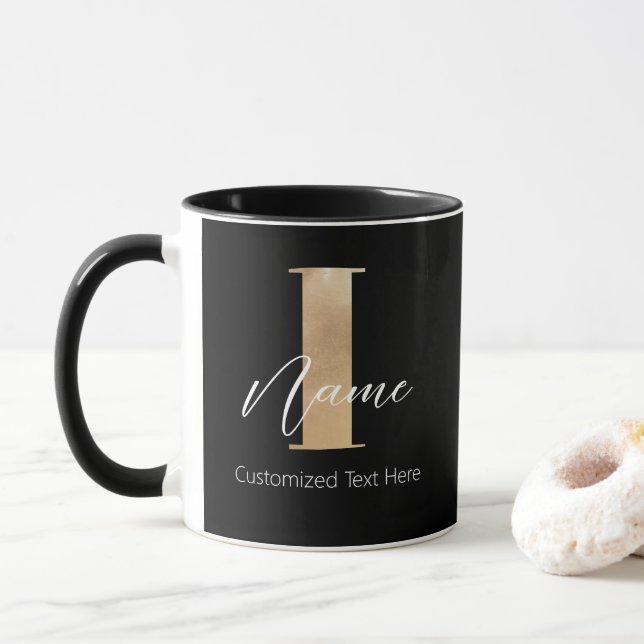 Modern Monogrammed Initial I & Name Personalized Mug (With Donut)