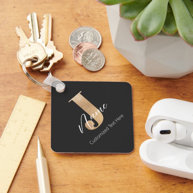 Modern Monogrammed Initial J & Name Personalized Keychain (Desk)