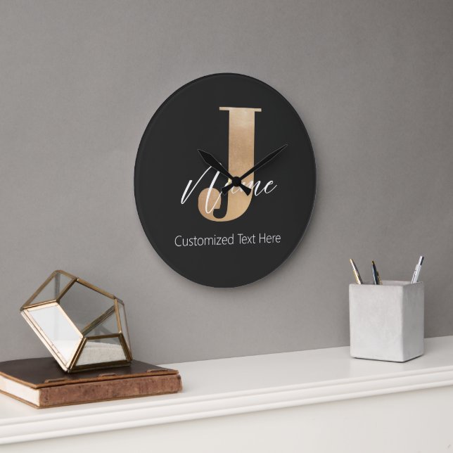 Modern Monogrammed Initial J & Name Personalized Large Clock (Office)