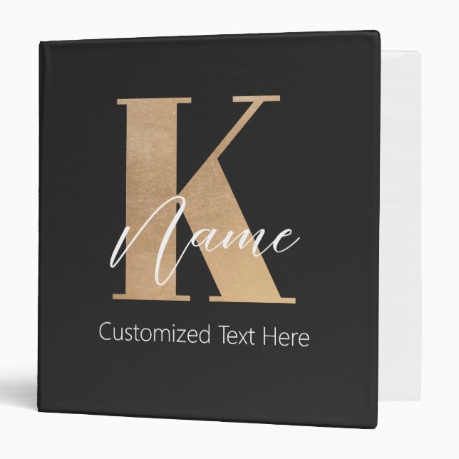 Modern Monogrammed Initial K & Name Personalized 3 Ring Binder (Front/Inside)