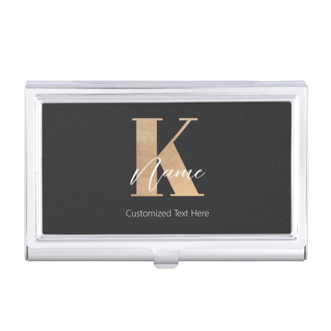 Modern Monogrammed Initial K & Name Personalized Business Card Case (Front)