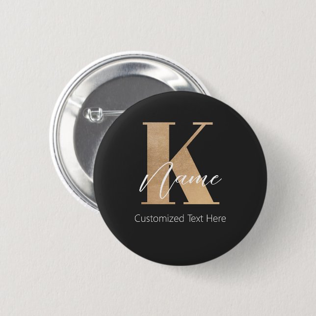 Modern Monogrammed Initial K & Name Personalized Button (Front & Back)