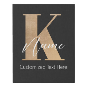 Modern Monogrammed Initial K & Name Personalized Faux Canvas Print