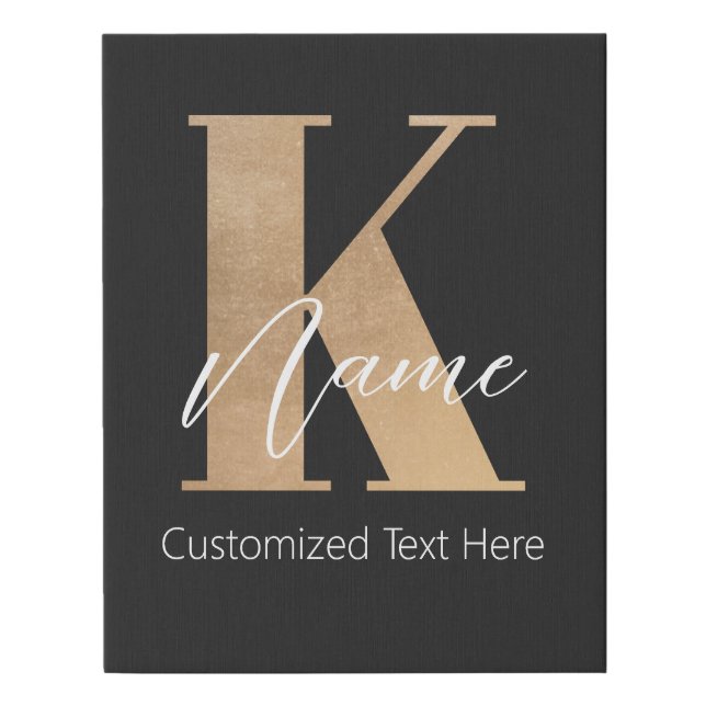 Modern Monogrammed Initial K & Name Personalized Faux Canvas Print (Front)
