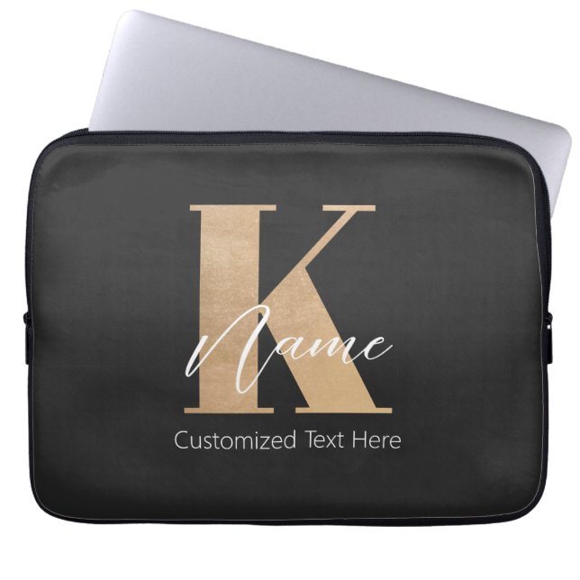 Modern Monogrammed Initial K & Name Personalized Laptop Sleeve (Front)