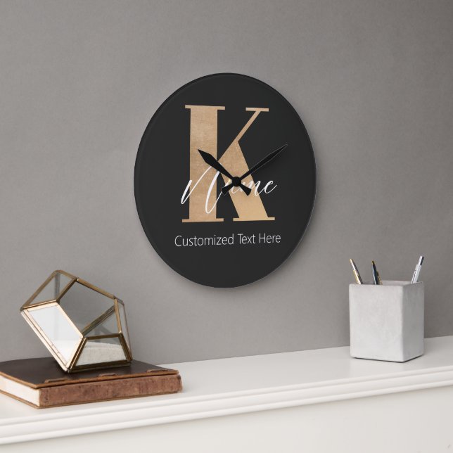 Modern Monogrammed Initial K & Name Personalized Large Clock (Office)