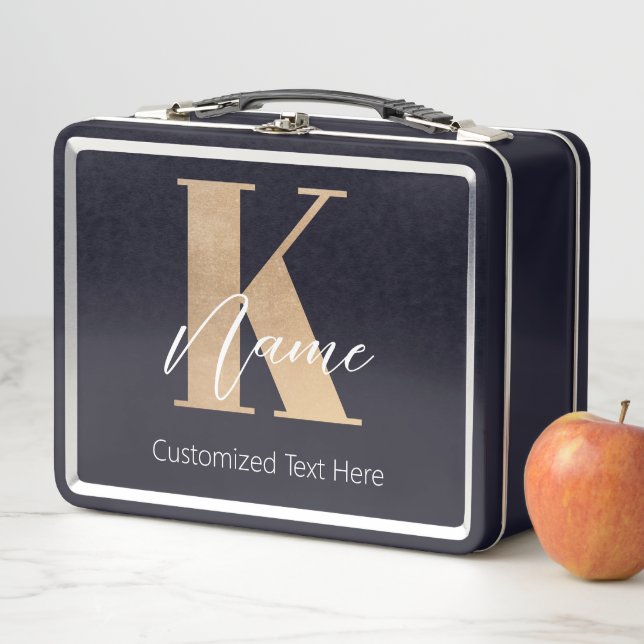 Modern Monogrammed Initial K & Name Personalized Metal Lunch Box (In Situ)